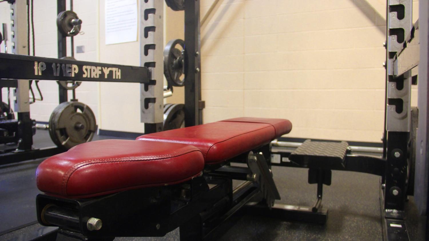 Serving+as+the+home+room+for+those+in+the+conditioning+class%2C+weight+racks+keep+weights+stored+safely.+The+new+weight+racks+were+added+when+conditioning+room+and+turf+room+were+added+to+the+school.