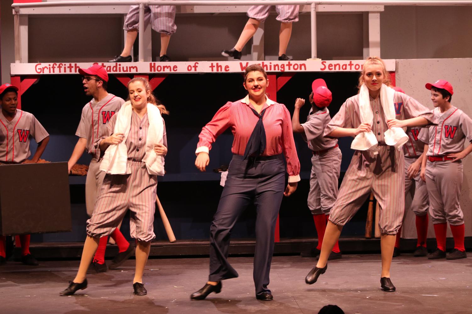 Sophomore Gracie Schroeder, Sophomore Madeline Paradis as Gloria Thorpe and Junior Alora Nesting.