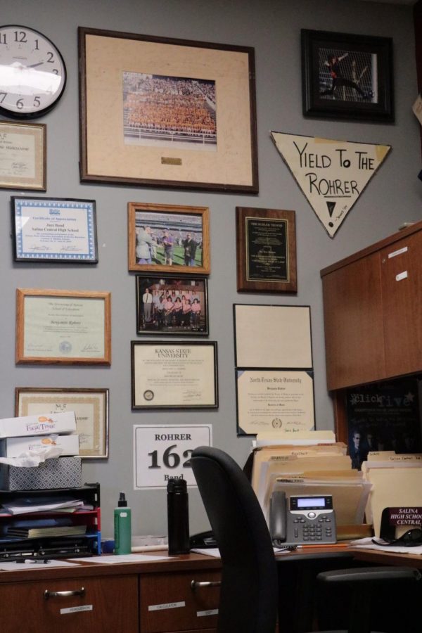 A last look at the director’s office, lined with memories from performances and competitions.