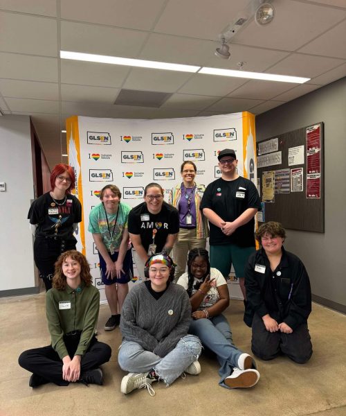 Members of GSA met with local college leaders to learn about LGBTQ youth opportunities. Members of GSA include: back row from left, Clay Martin, Raiden Gonzales, Sarah Byarlay, Stephanie Johannes and Collin McMichael; front row from left, Alexis Penner, Taz Nicholas, Makiyla Wright and Vin Brockway